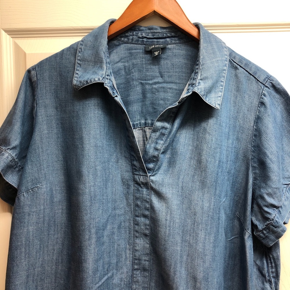 J. Jill Light Blue Denim Short-Sleeve Blouse - Picture 2 of 7
